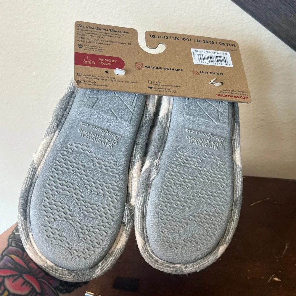 Dearfoams Kids Bear Buffalo Plaid Slippers Gray Cozy House Shoes Size 11/12